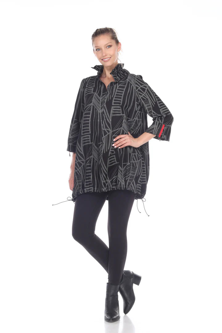Moonlight Tropic Print Drawstring Tunic Top - 3171
