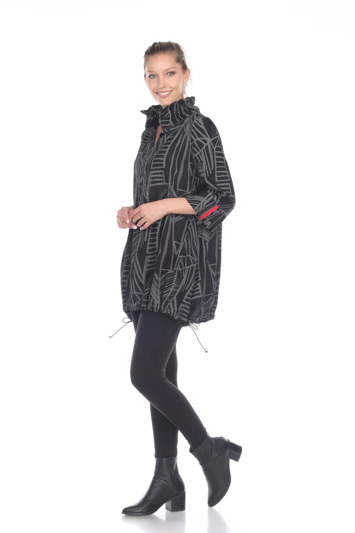 Moonlight Tropic Print Drawstring Tunic Top - 3171