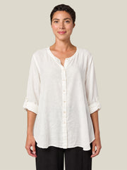 CUT LOOSE Solid Linen Collarless Shirt - 4406917