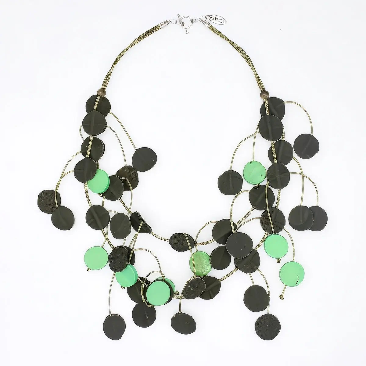 SYLCA Urban Olive Leather Dangle Necklace