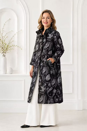 Vanite Couture Button Front Patterned Coat - 32198 - BLACK MULTI