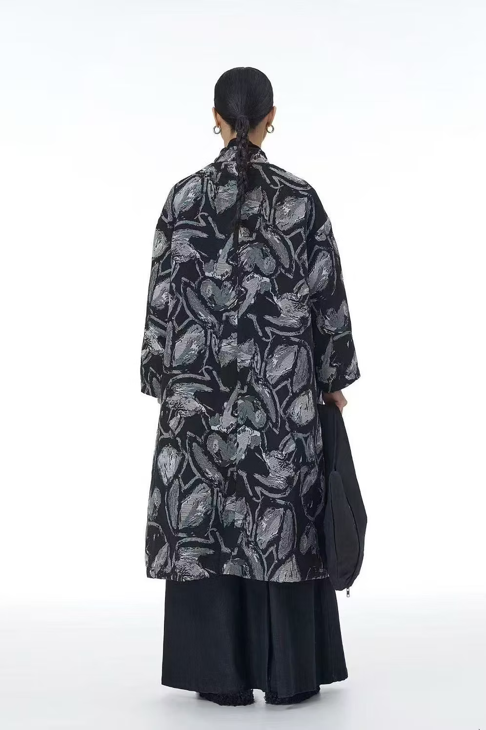 Vanite Couture Button Front Patterned Coat - 32198 - BLACK MULTI
