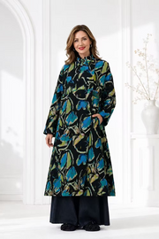 Vanite Couture Button Front Patterned Coat - 32198 - BLUE MULTI
