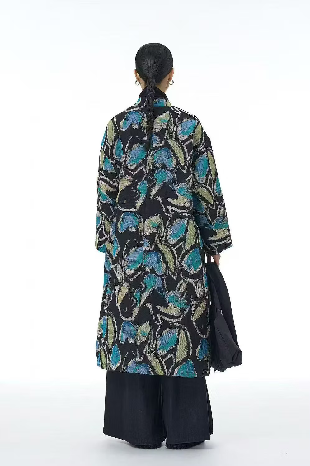 Vanite Couture Button Front Patterned Coat - 32198 - BLUE MULTI