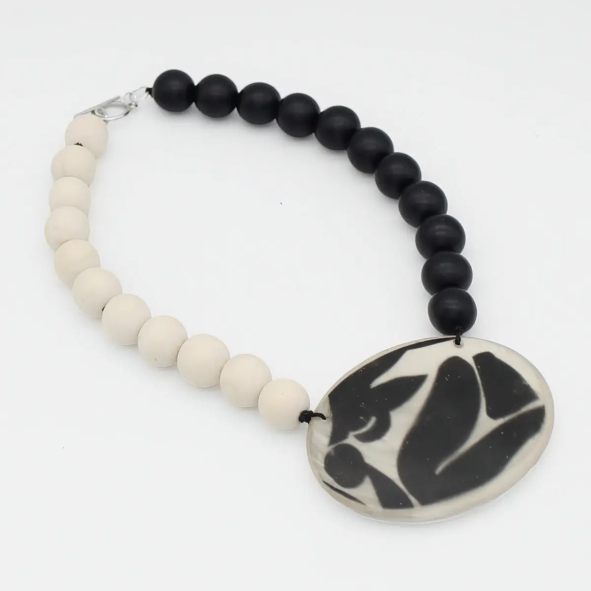 SYLCA Black and White Frosted Medallion Statement Necklace