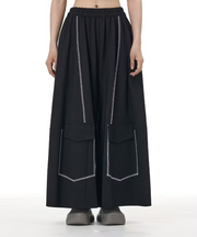 Vanite Couture Wide Leg Pocket Detail Cotton Pant - 32698 - BLACK