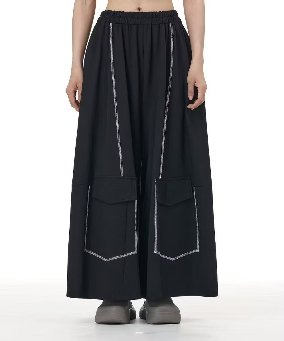 Vanite Couture Wide Leg Pocket Detail Cotton Pant - 32698 - BLACK