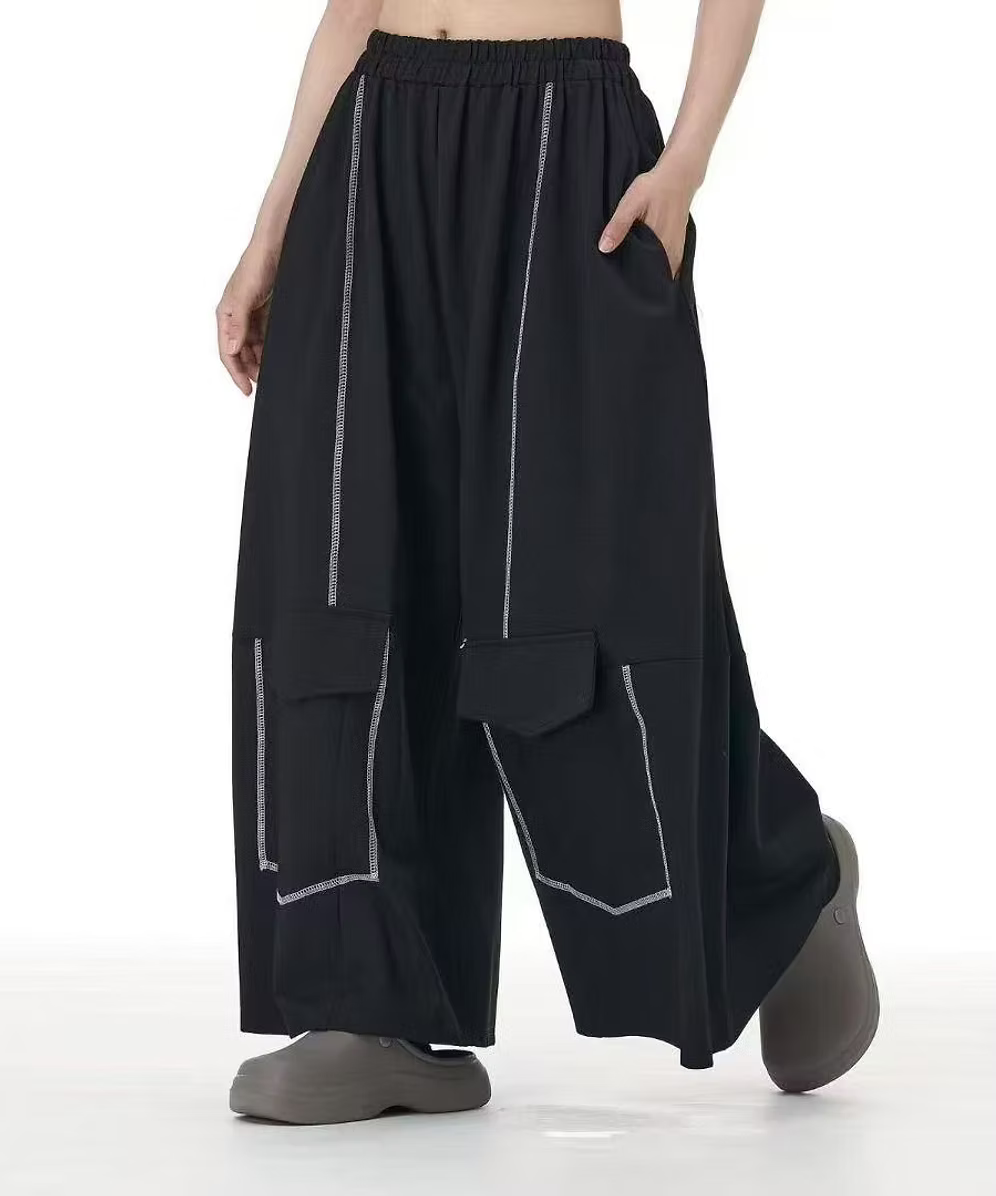 Vanite Couture Wide Leg Pocket Detail Cotton Pant - 32698 - BLACK