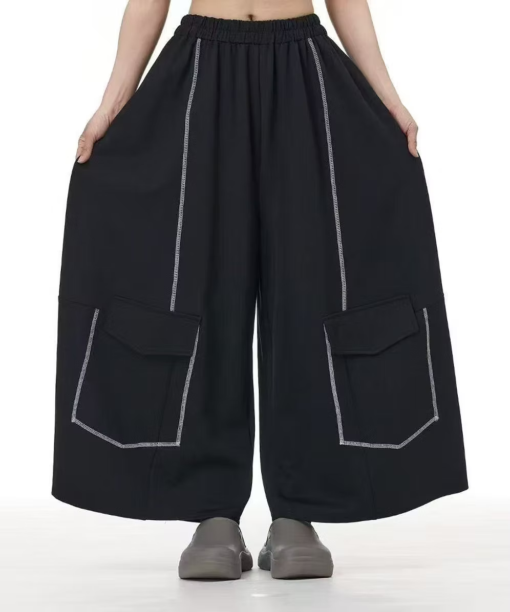 Vanite Couture Wide Leg Pocket Detail Cotton Pant - 32698 - BLACK
