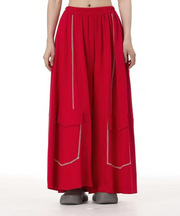 Vanite Couture Wide Leg Pocket Detail Cotton Pant - 32698 - RED