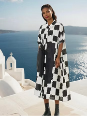 Vanite Couture Button Front Checkered Jacket/Dress - 3269 - WHITE/BLACK