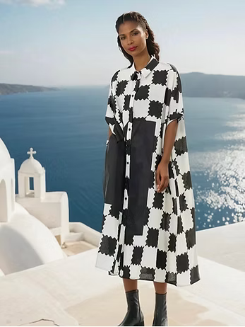 Vanite Couture Button Front Checkered Jacket/Dress - 3269 - WHITE/BLACK