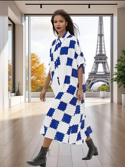 Vanite Couture Button Front Checkered Jacket/Dress - 3269 - WHITE/BLUE