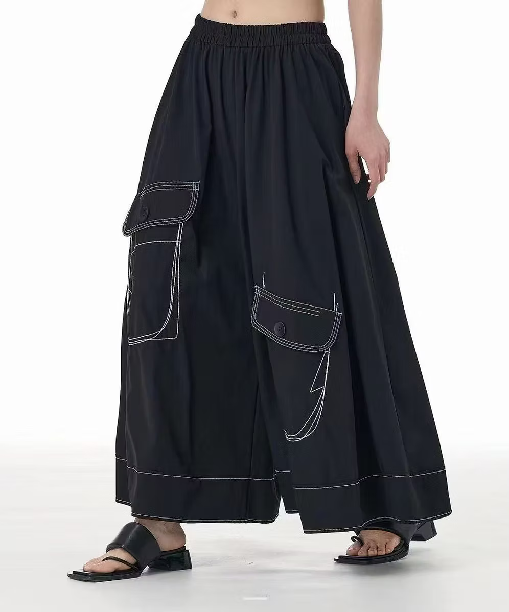 Vanite Couture Wide Leg Pocket Detail Pant - 32995 - BLACK
