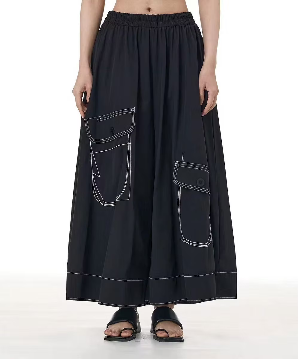 Vanite Couture Wide Leg Pocket Detail Pant - 32995 - BLACK