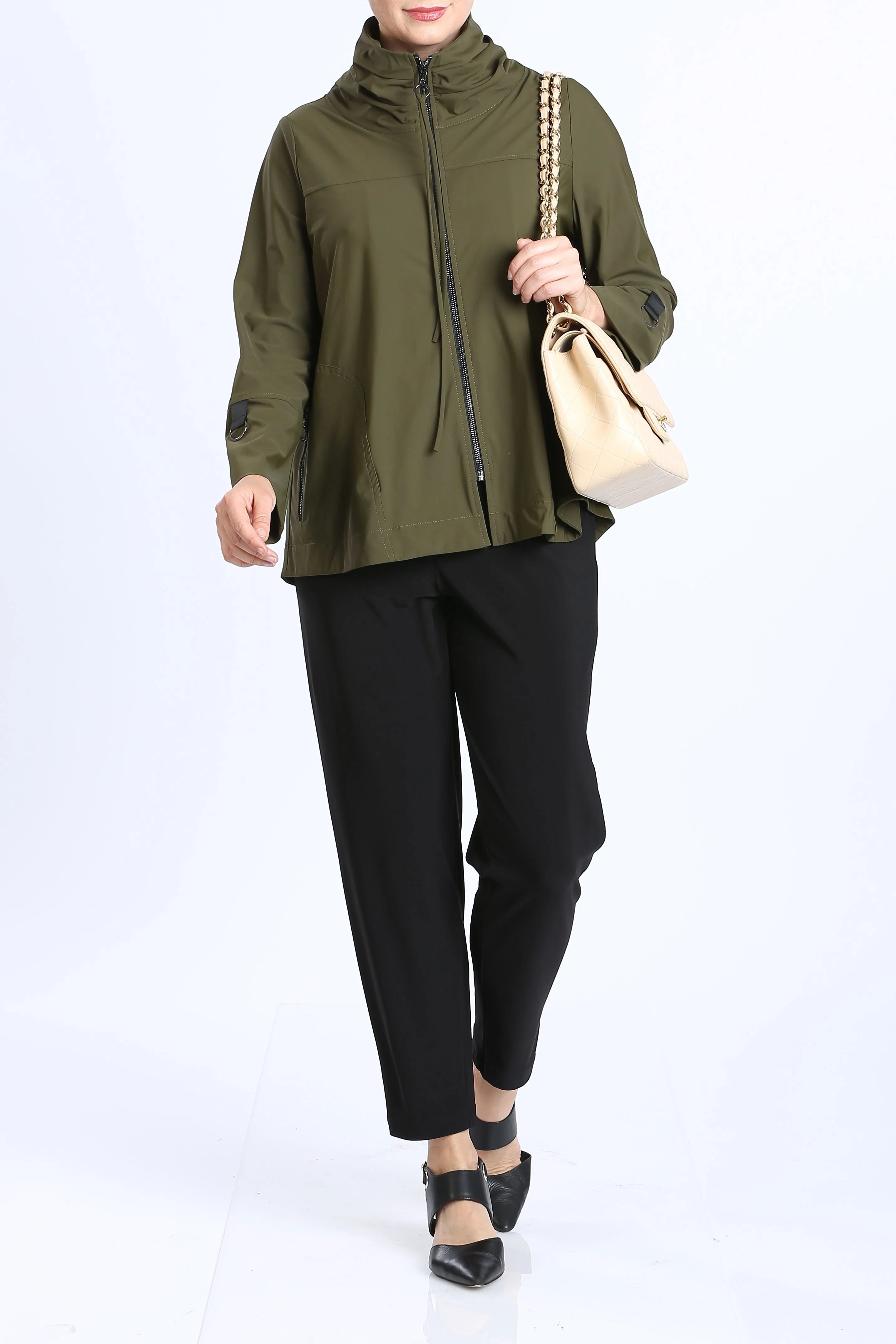 IC Collection Zip Front Parachute Jacket in Olive - 3316J-OLV