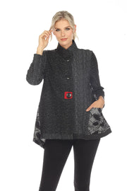 MOONLIGHT Split Black & Gray Scratch Print Red Accent Button Front Jacket - 3418