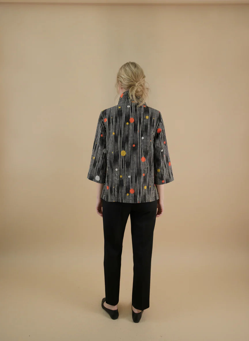 MOONLIGHT High Collar Button Down Black Jacket w/ Geometric Details - 3448COR