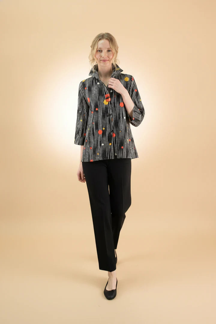 MOONLIGHT High Collar Button Down Black Jacket w/ Geometric Details - 3448COR
