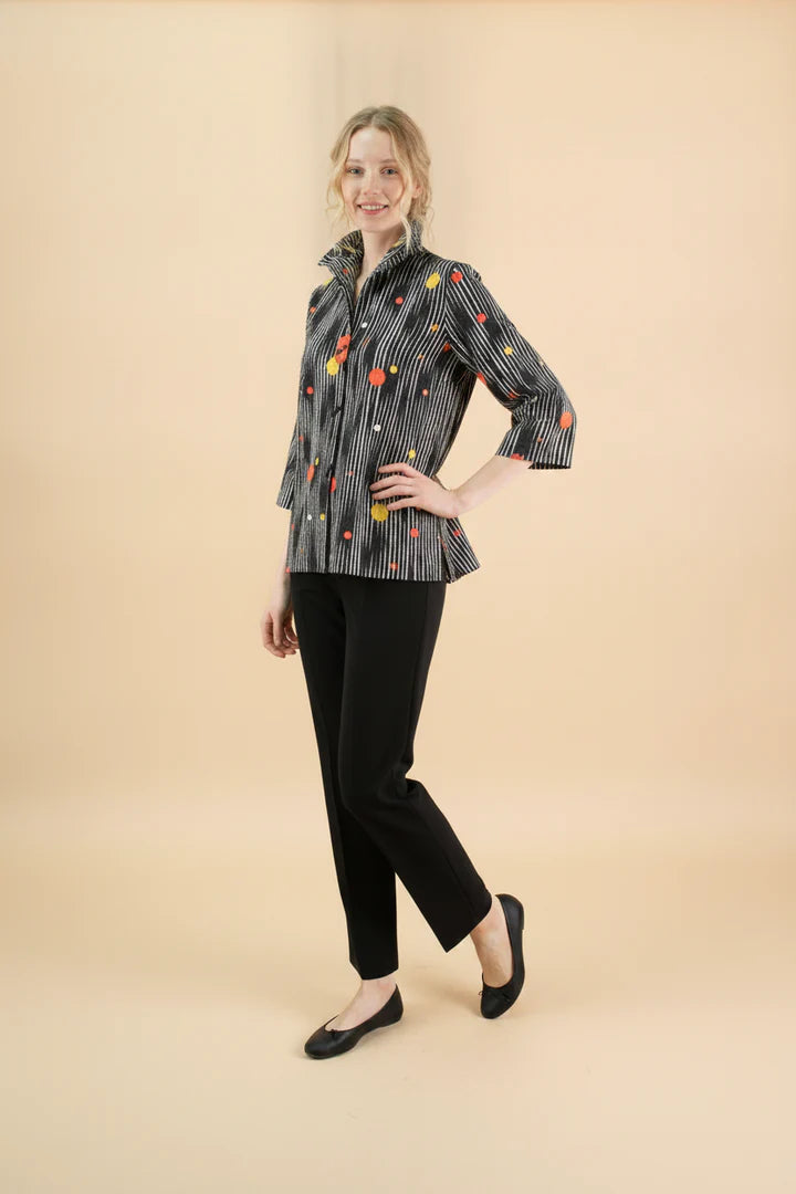 MOONLIGHT High Collar Button Down Black Jacket w/ Geometric Details - 3448COR