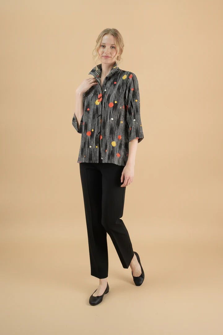 MOONLIGHT High Collar Button Down Black Jacket w/ Geometric Details - 3448COR
