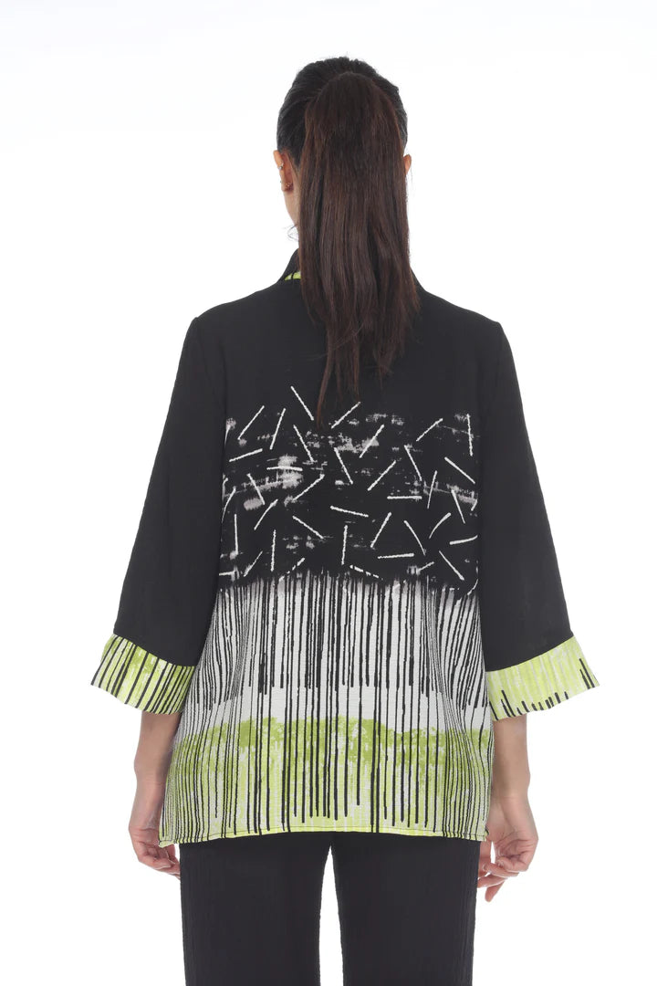 MOONLIGHT Black & Green Mixed Media Button Down Top - 3451