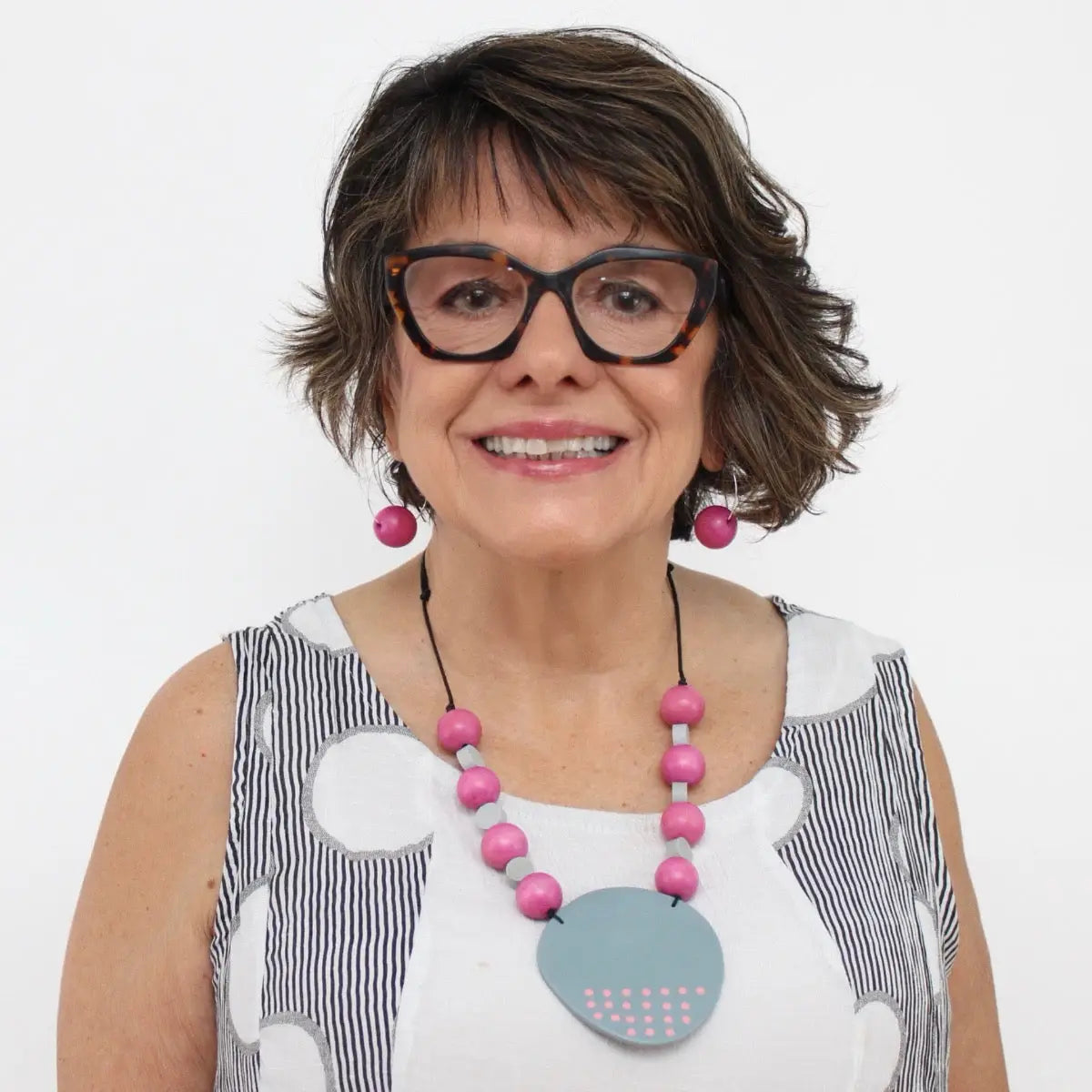 SYLCA Grey and Pink Polka Dot Elle Pendant