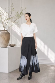 Vanite Couture Cotton Abstract Skirt - 3531-1 - BLACK