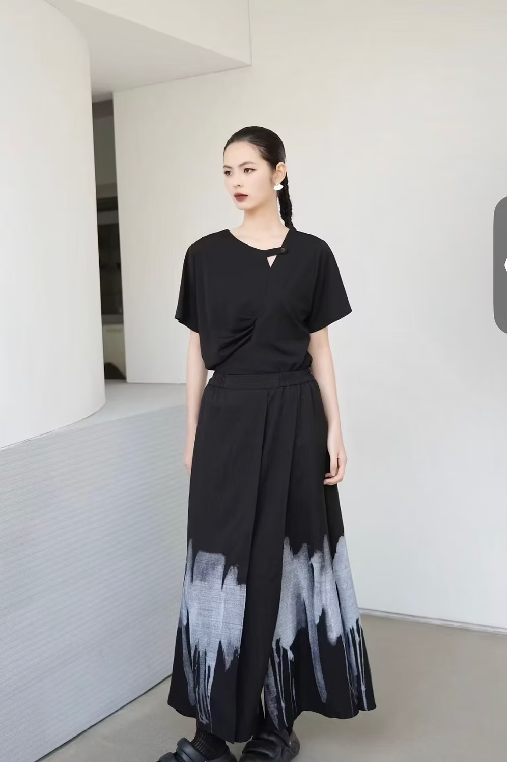 Vanite Couture Cotton Abstract Skirt - 3531-1 - BLACK