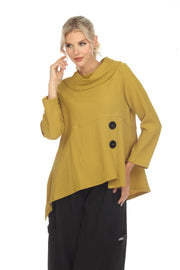 Moonlight Asymmetric Cowl Neck Button Detail Top - 3574 - MUSTARD