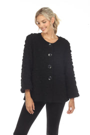 MOONLIGHT Black Classic Textured Button Down Blouse - 3576 - BLACK