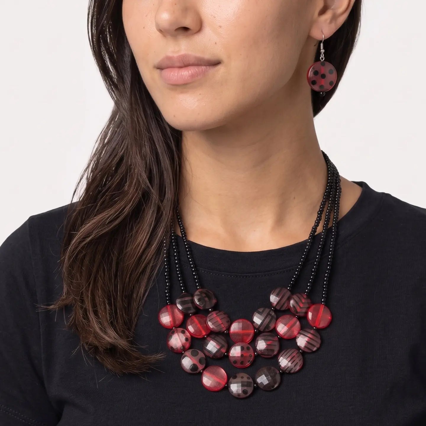 SYLCA Red Polka Dot Drift Earrings - LS26E05 - RED