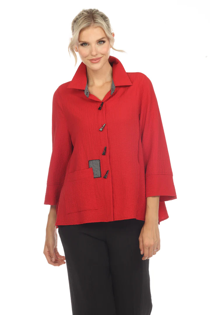 MOONLIGHT Red Button Down Collared Blouse - 3649