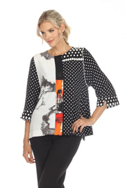 MOONLIGHT Button Down Marble & Black & White Mixed Pattern Dot Top - 3657