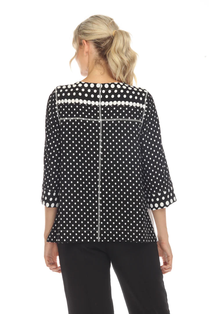 MOONLIGHT Button Down Marble & Black & White Mixed Pattern Dot Top - 3657