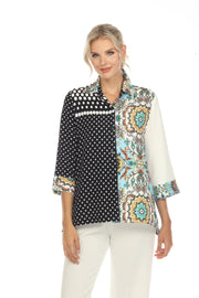 Moonlight Button Front Mixed Media Top - 3667