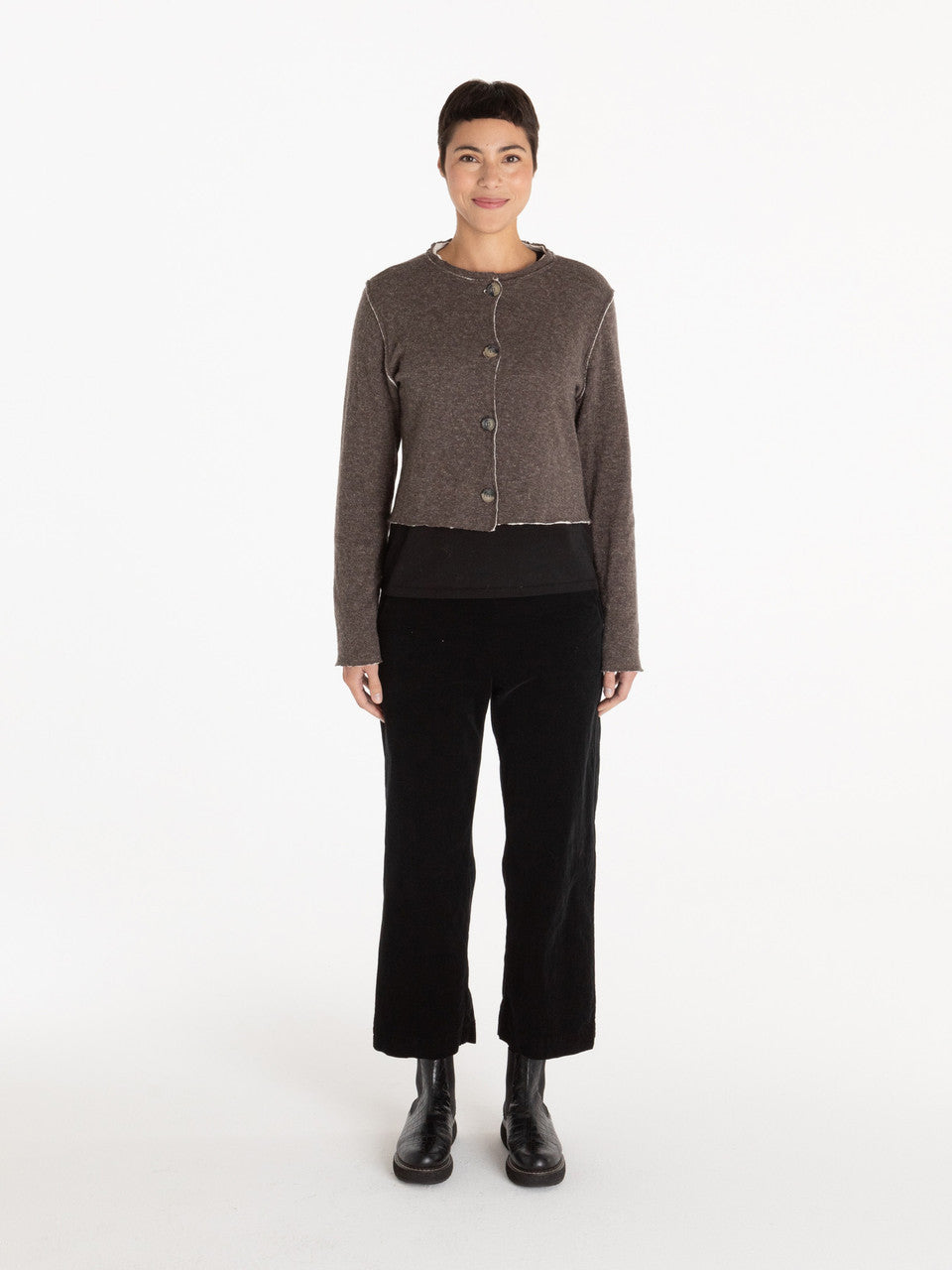 CUT LOOSE - Wool Blend Double Cloth Collarless Crop Cardi - 3688922