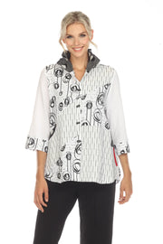 MOONLIGHT Button Down Black & White Mixed Pattern Top- 3699LG