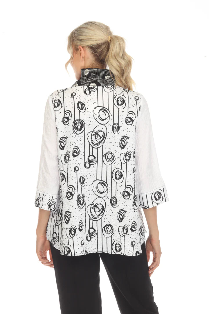 MOONLIGHT Button Down Black & White Mixed Pattern Top- 3699LG