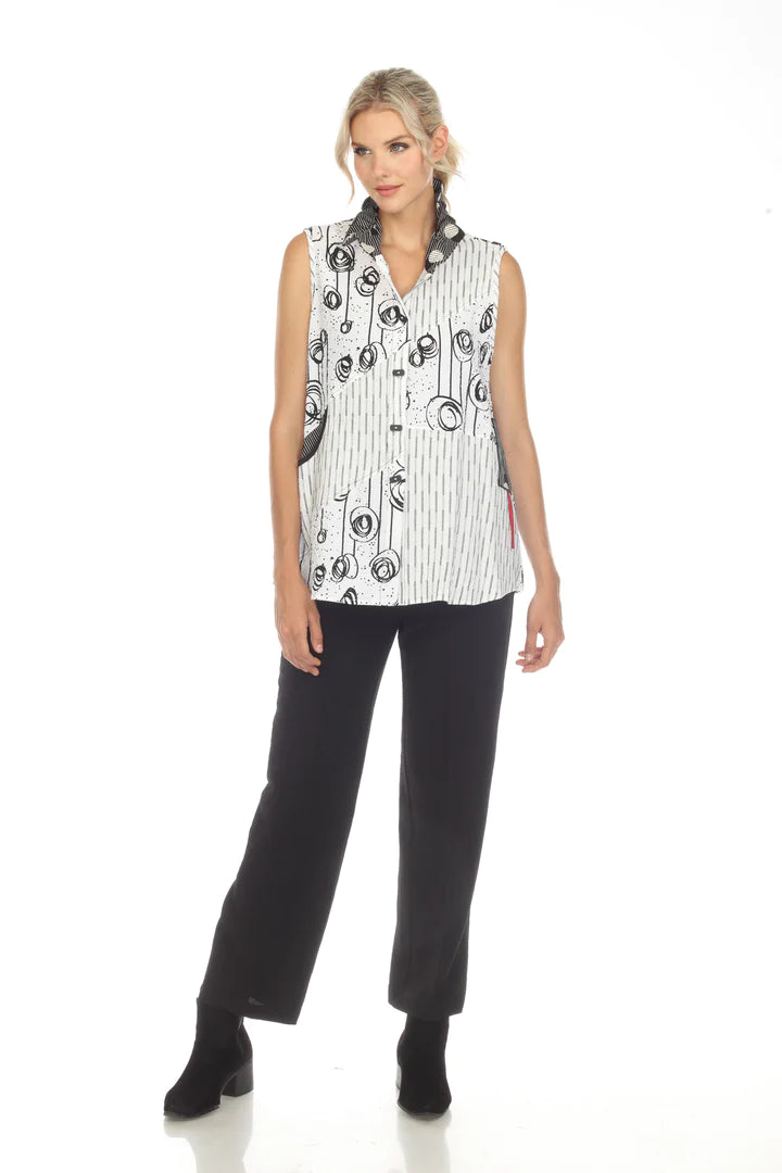 MOONLIGHT Button Down Black & White Mixed Pattern Block Vest - 3699