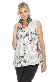 MOONLIGHT Button Down Black & White Mixed Pattern Block Vest - 3699