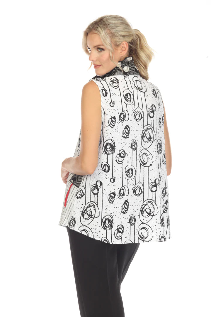 MOONLIGHT Button Down Black & White Mixed Pattern Block Vest - 3699