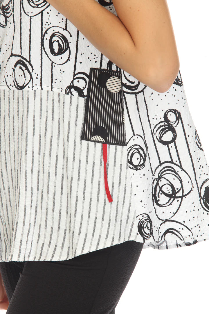 MOONLIGHT Button Down Black & White Mixed Pattern Block Vest - 3699