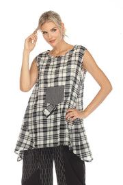 Moonlight Asymmetric Sleeveless Grid Pattern Top - 3703