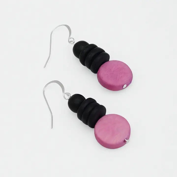 SYLCA Pink and Black Dusk Earrings - SD25E27 - PINK