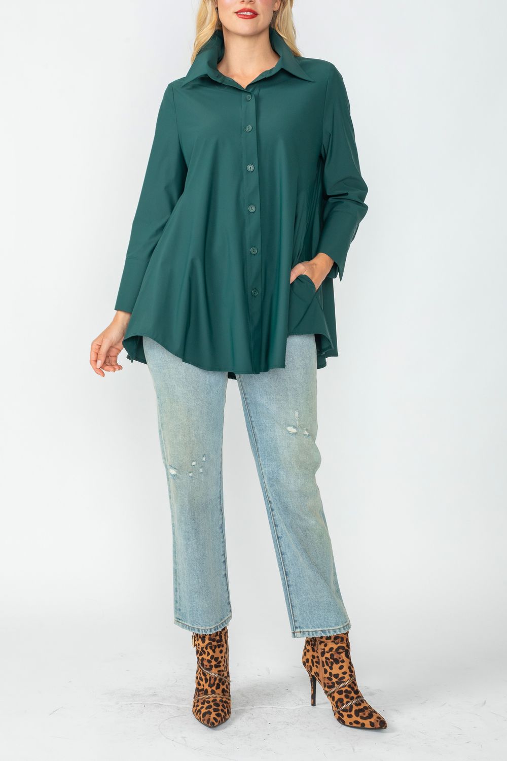 IC COLLECTION Blouse - 3778B - HUNTER GREEN