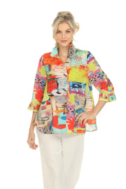 MOONLIGHT Button Front Multicolor Artistic Print Top - 3878