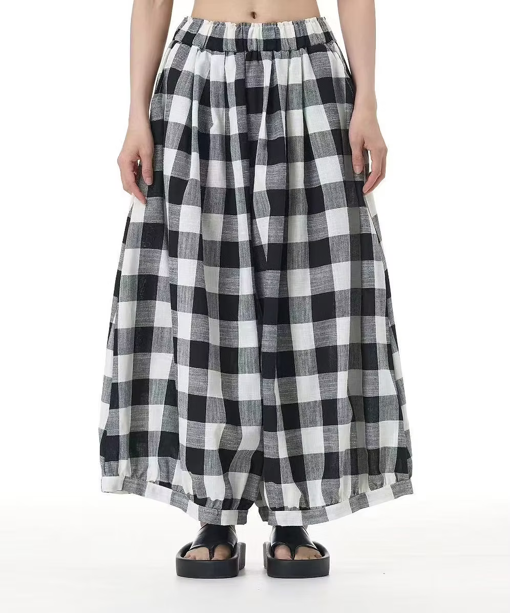 Vanite Couture Wide Leg Cotton Pants - 3925-28 - PLAID