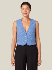 CUT LOOSE Crinkle Check Quilt Crop Pocket Vest - 6135278