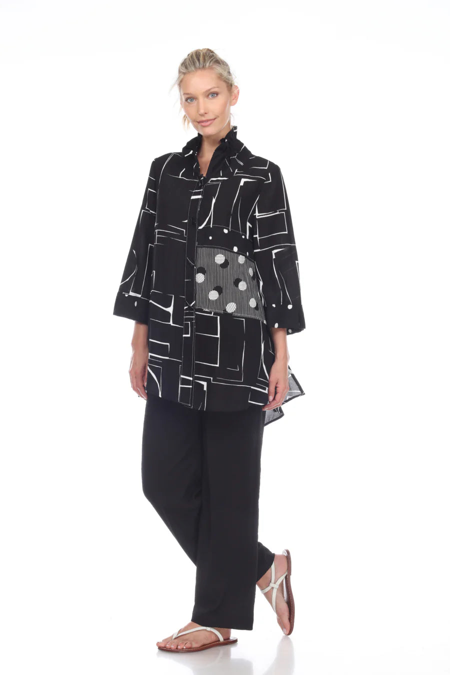 MOONLIGHT Multi Pattern Black & White Button Shirt - 3031